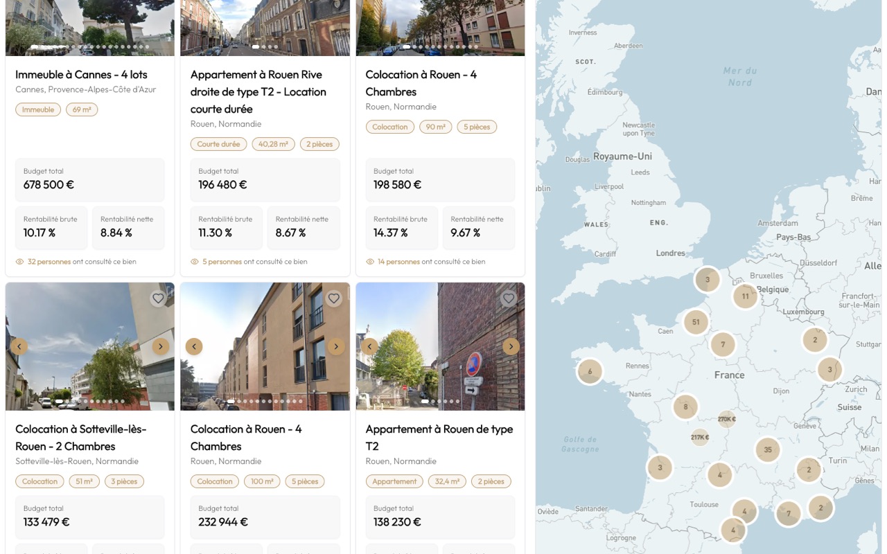 IDLA — Marketplace Immobilière — aperçu de l'interface